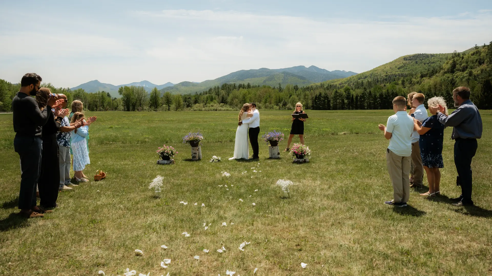 An elopement with small gathering at Marcy Field in Keene
