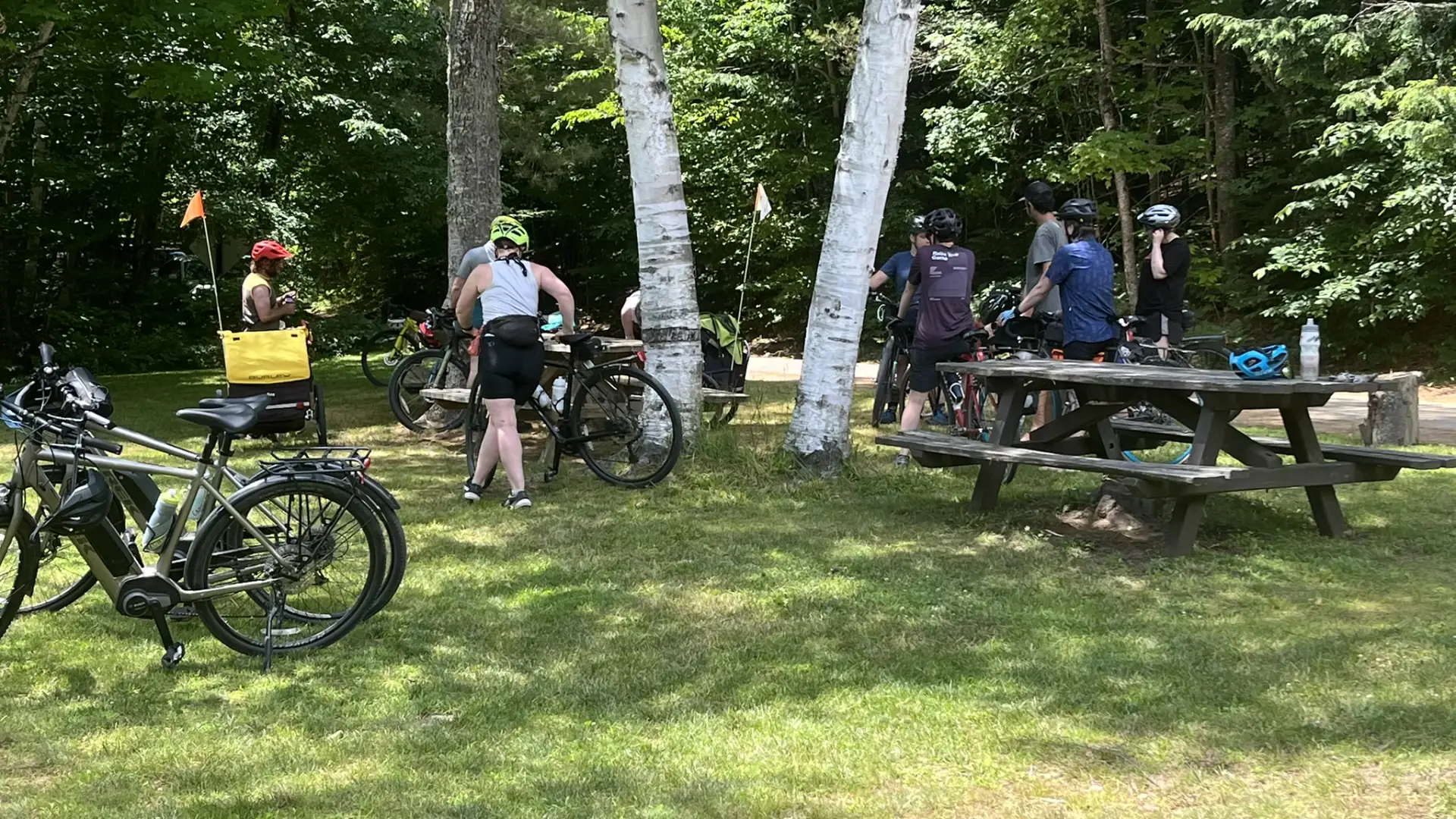 People with bikes at a park