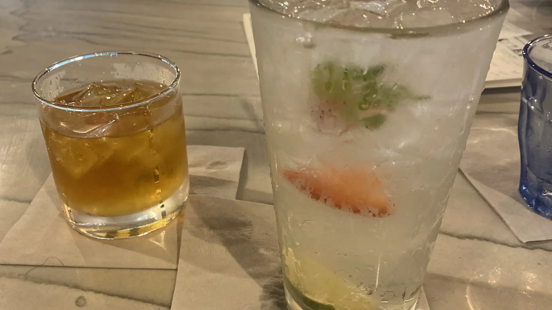Craft cocktails sitting on the bar top