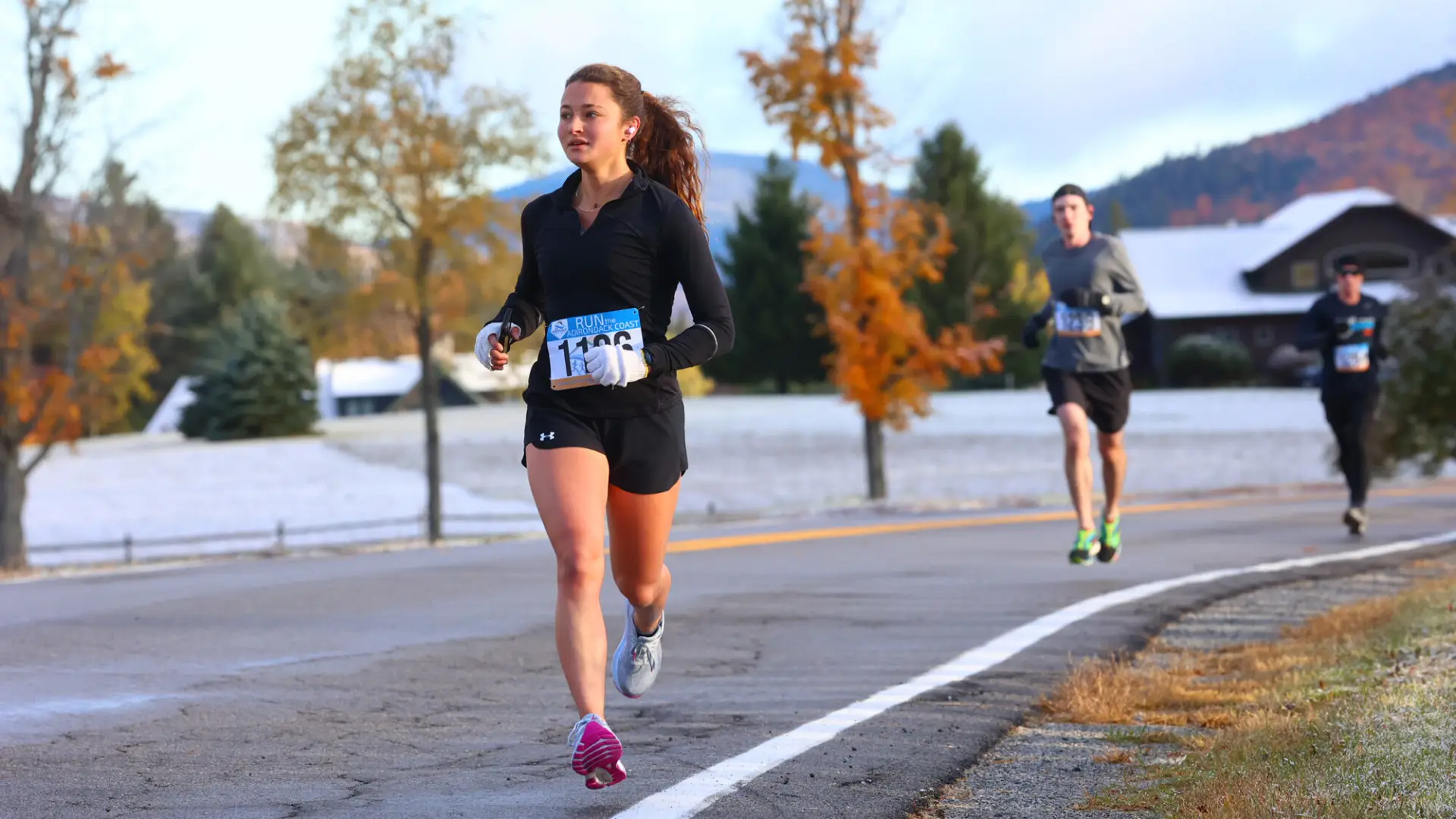 Runner in shorts on frosty fall morning