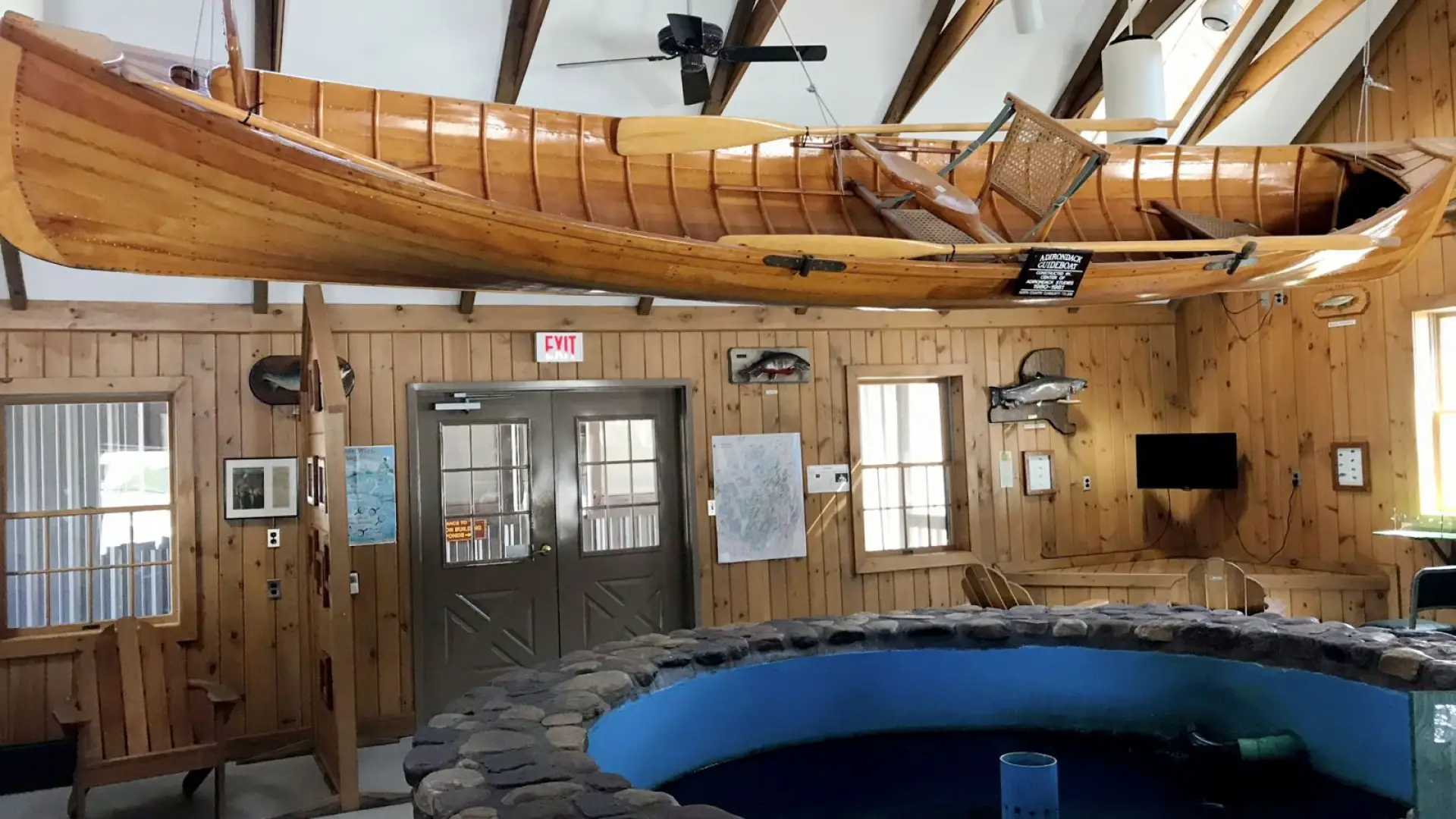 A small indoor pool of a fish hatchery