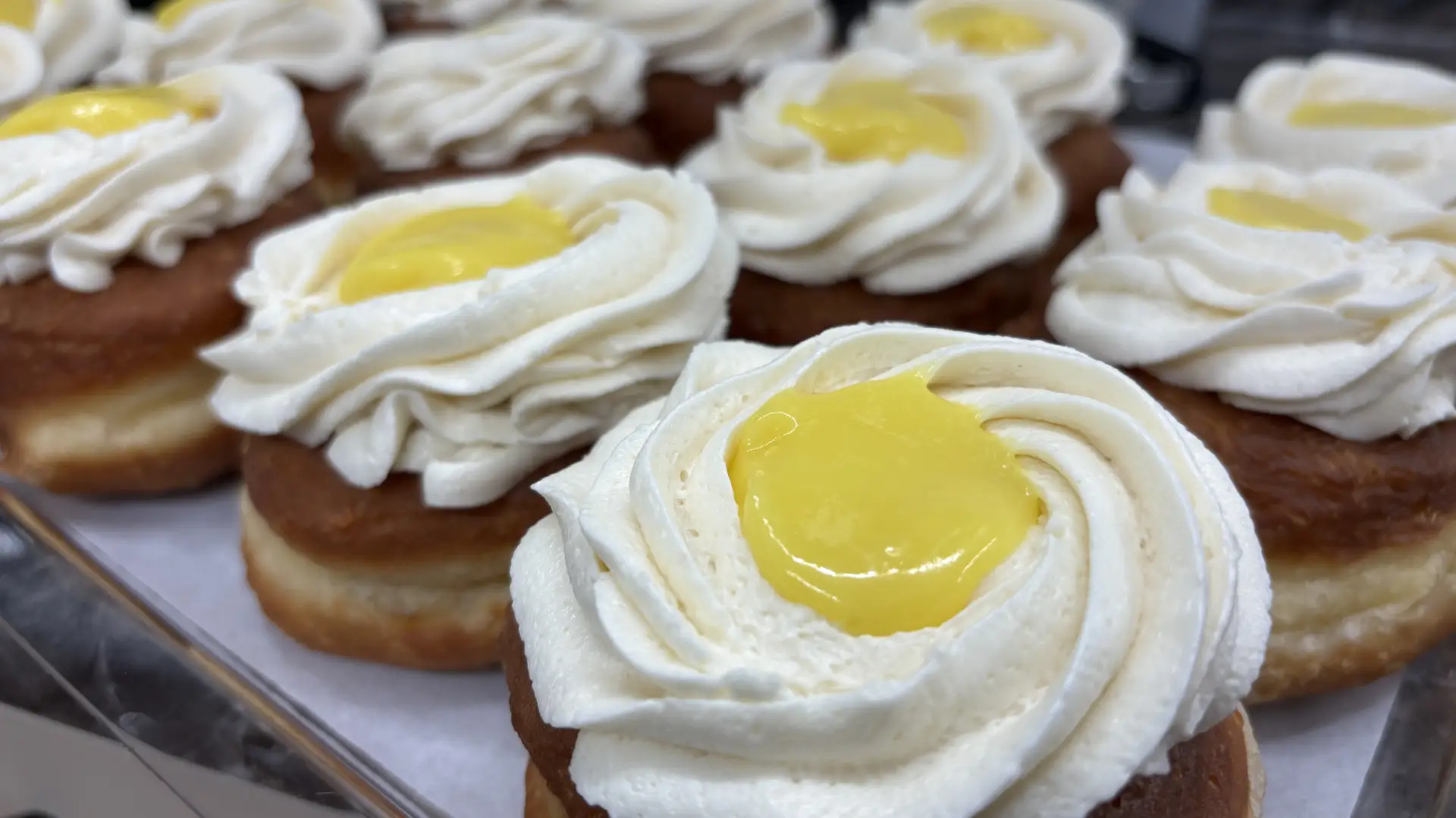 Lemon curd topped donut.
