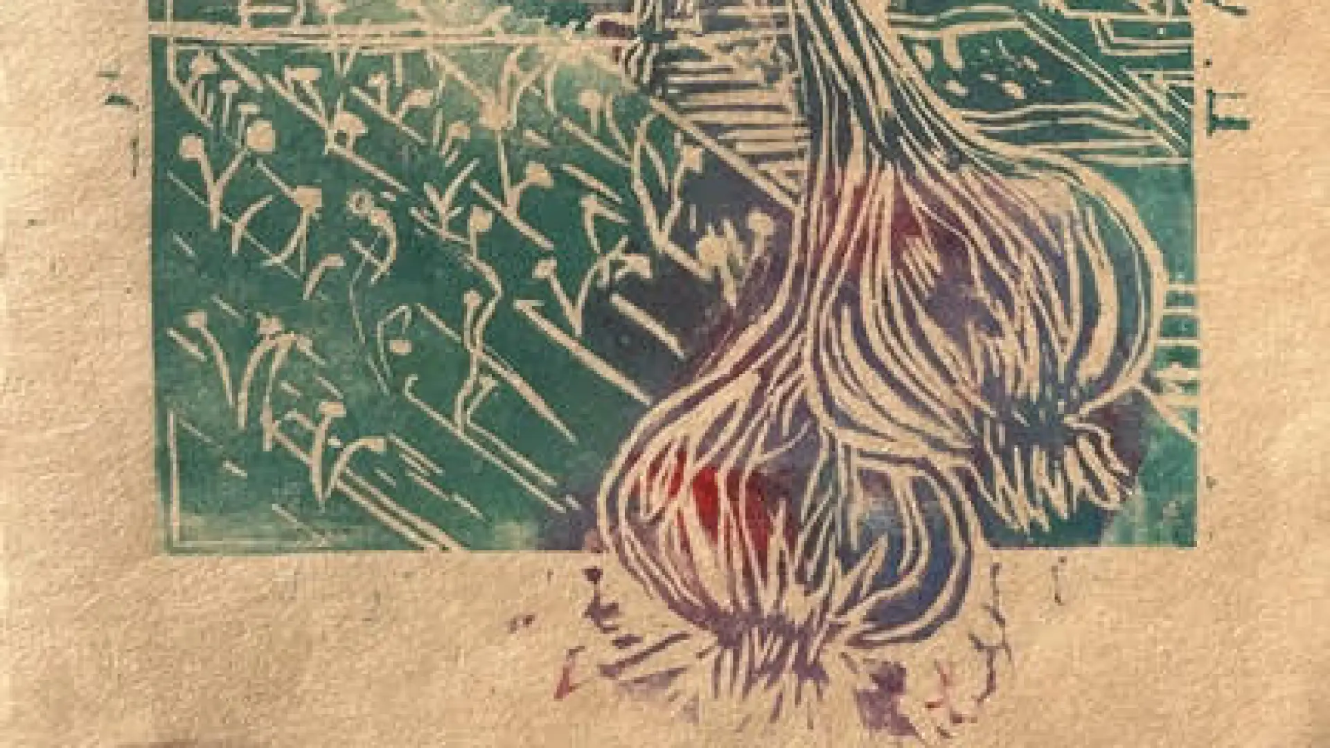 Artistic garlic woodcut print