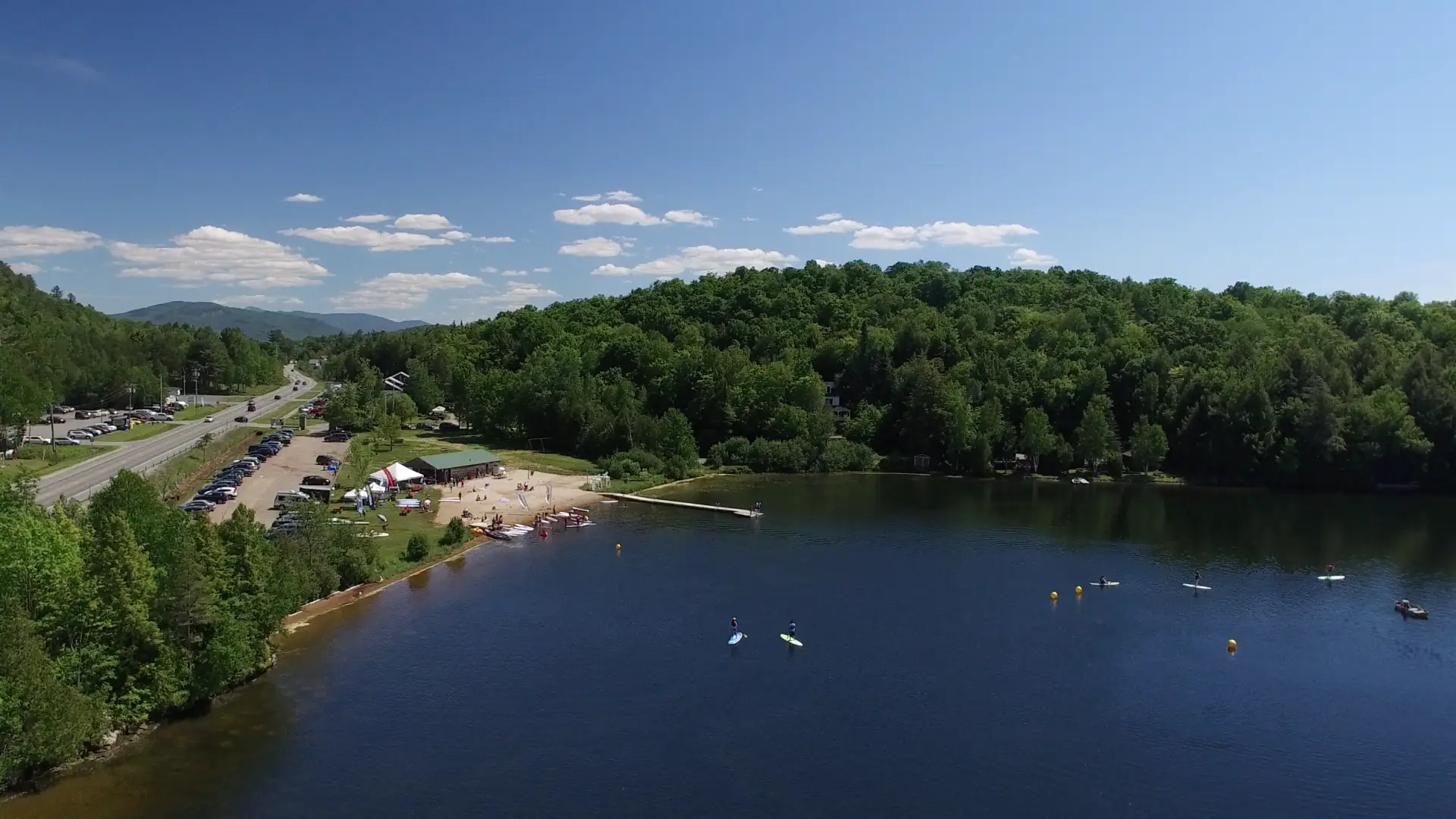 An aerial view of Lake Colby beach