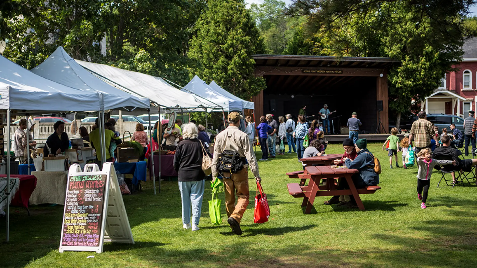 Community and travelers alike come out for live music and local art.