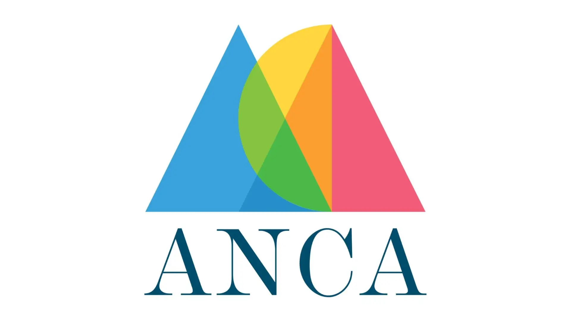Illustration of triangles and sun in blue, green, yellow, orange then red with 'A', 'N', 'C' and  'A'.