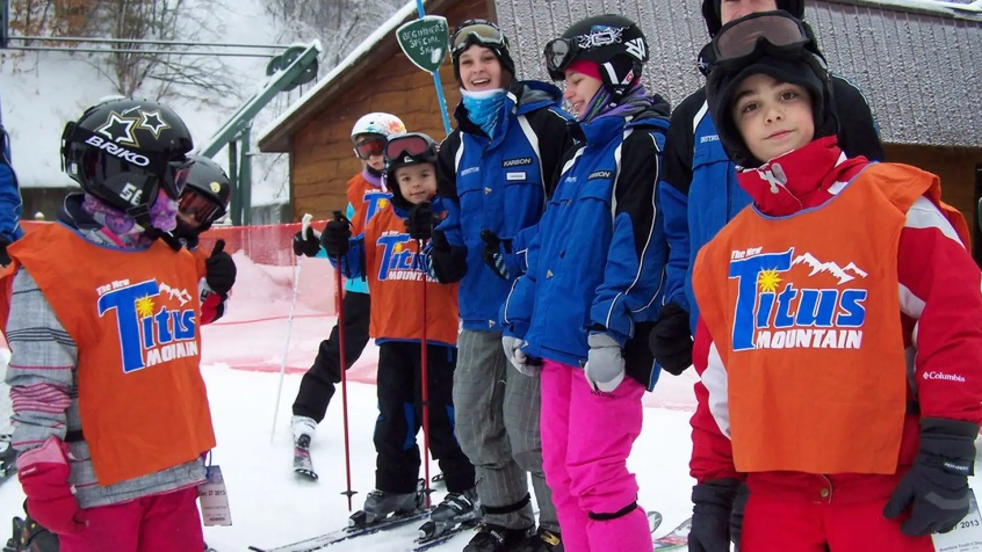 A group of kids ready to ski at Titus Mountain.