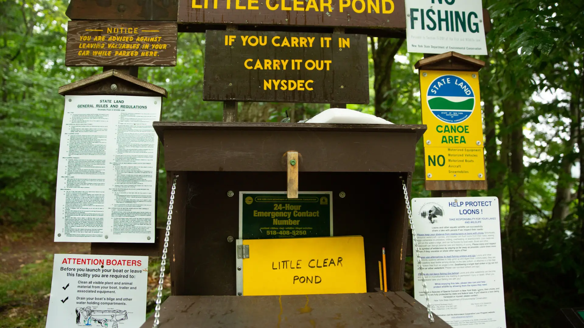 The sign-in register for Little Clear Pond