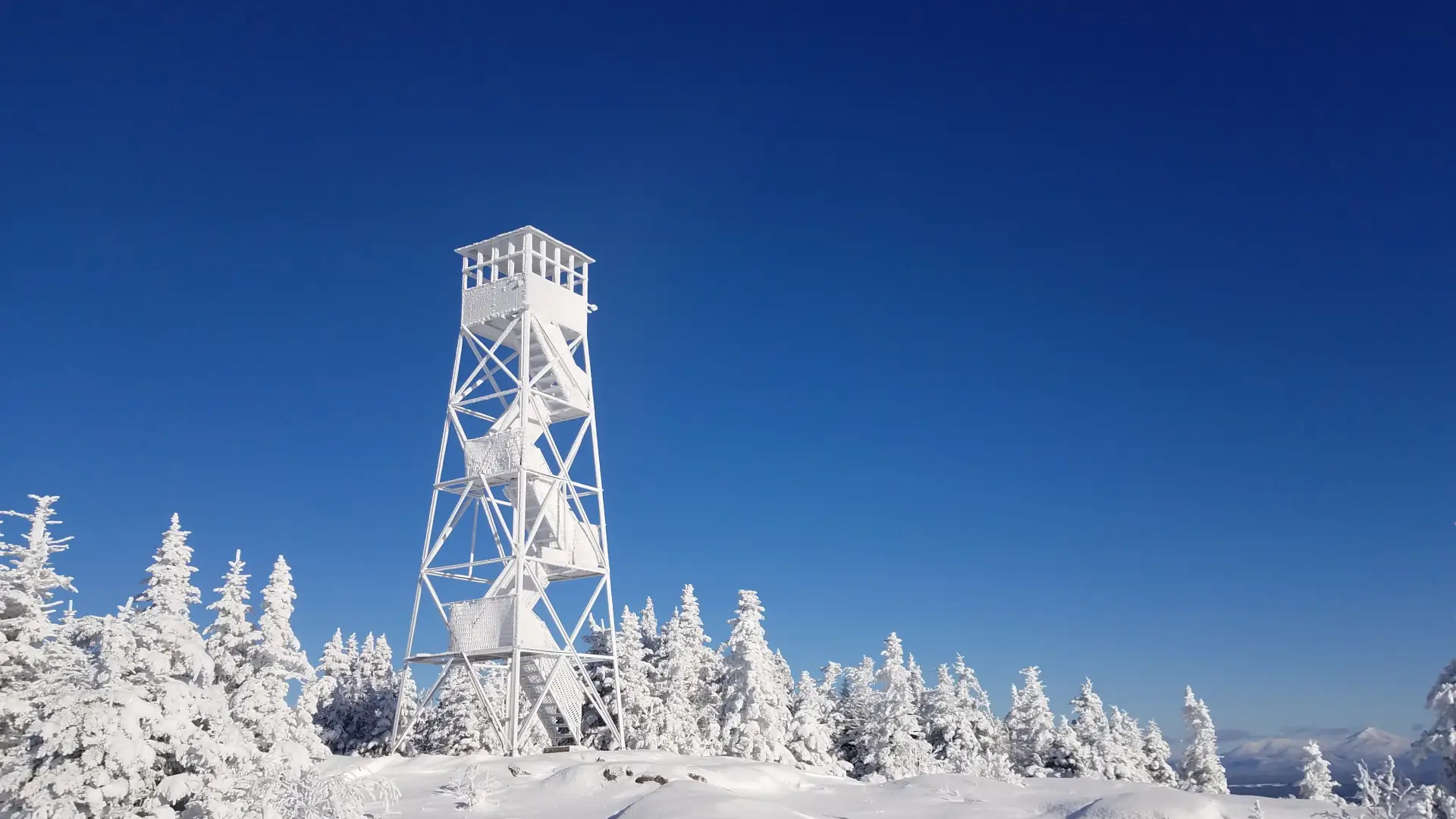 St Regis Mountain firetower covered in rime ice