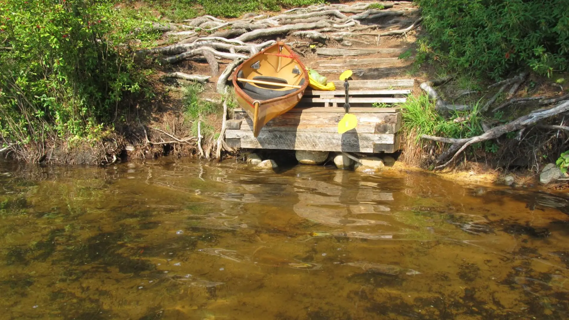 Canoe rest on the put in at Polliwog