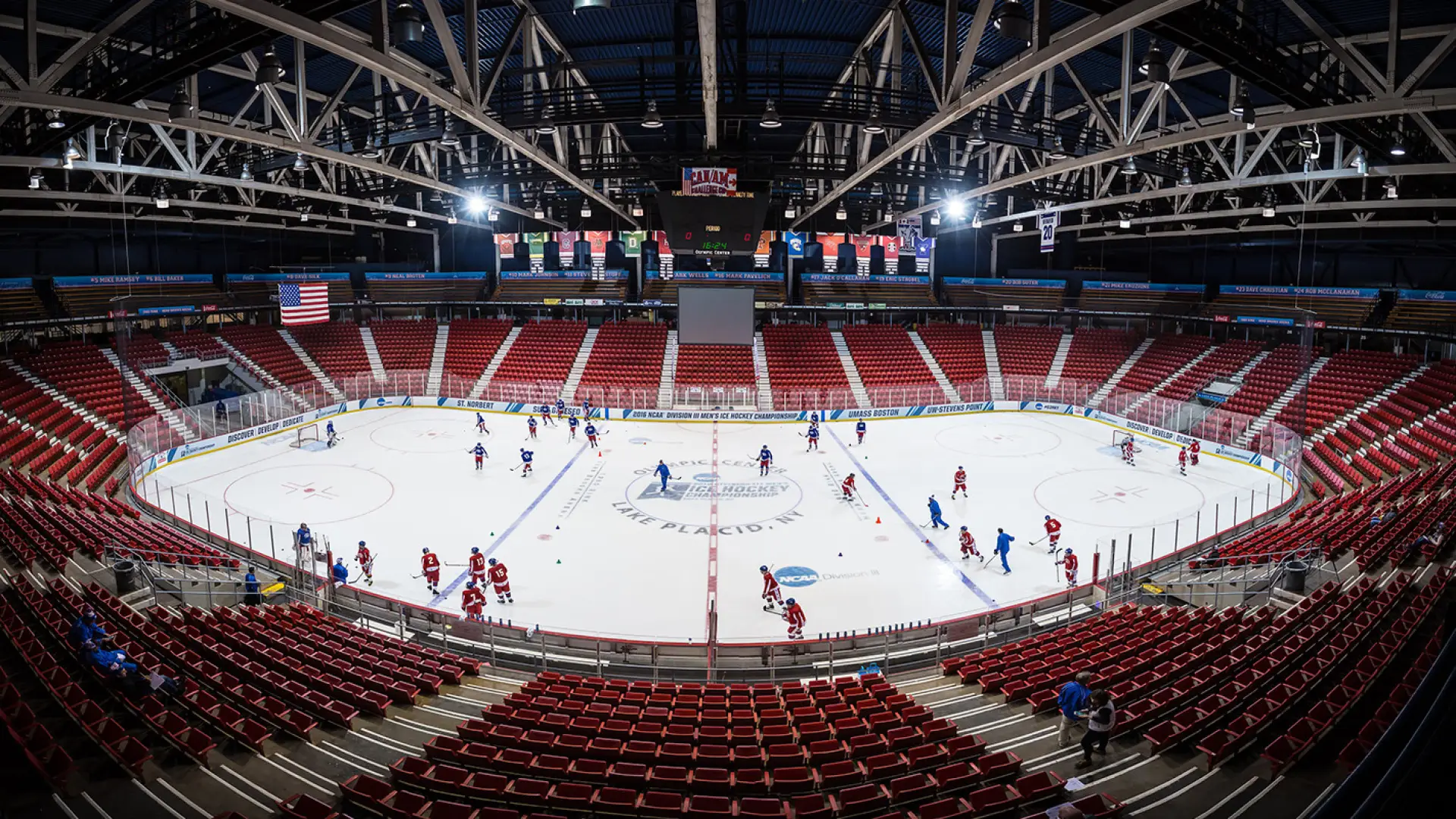 Inside ice hockey rink