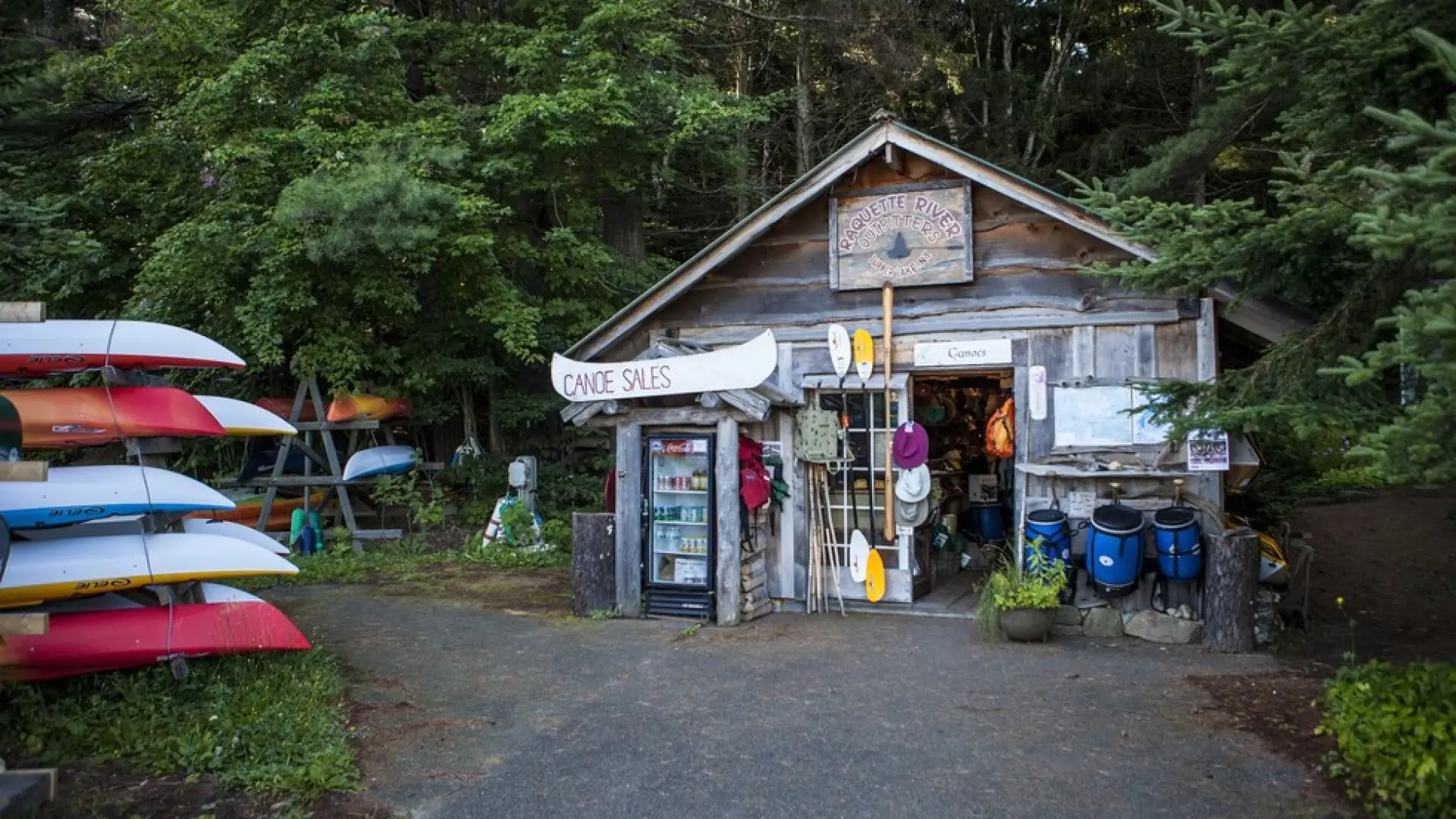 A small structure surrounded with adventure gear.