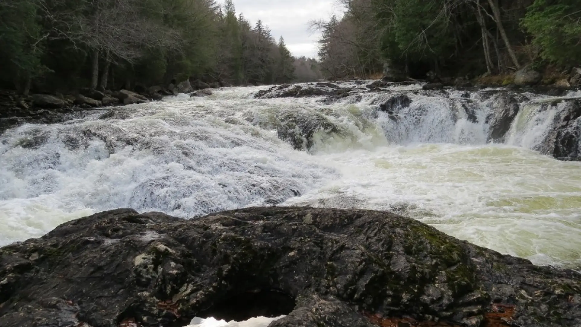 A waterfall in a river