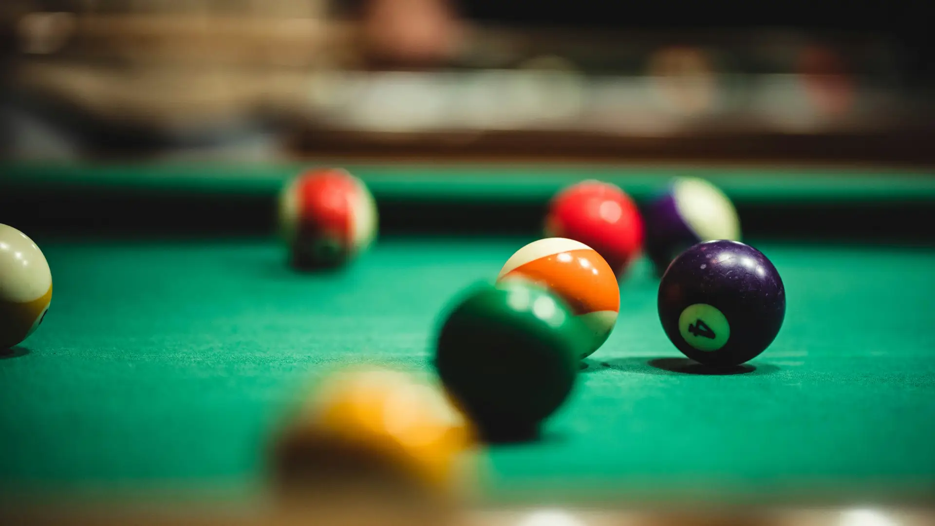 Closeup shot of a pool table.
