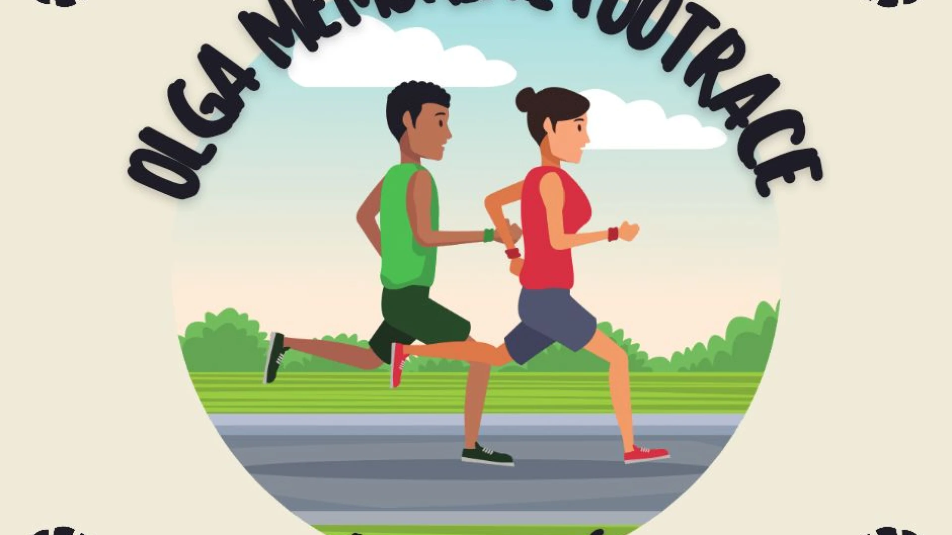 two cartoon runners on nature path