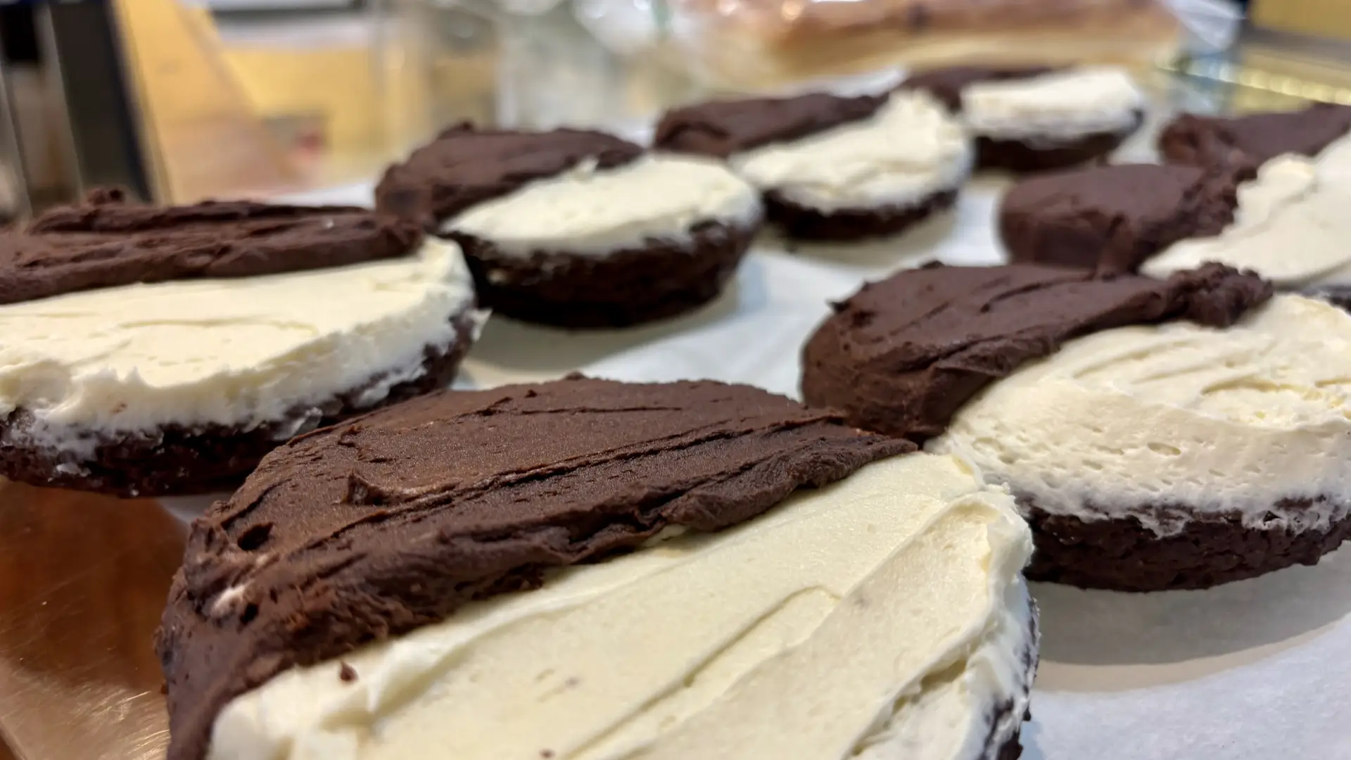 Chocolate and Vanilla frosted cookie