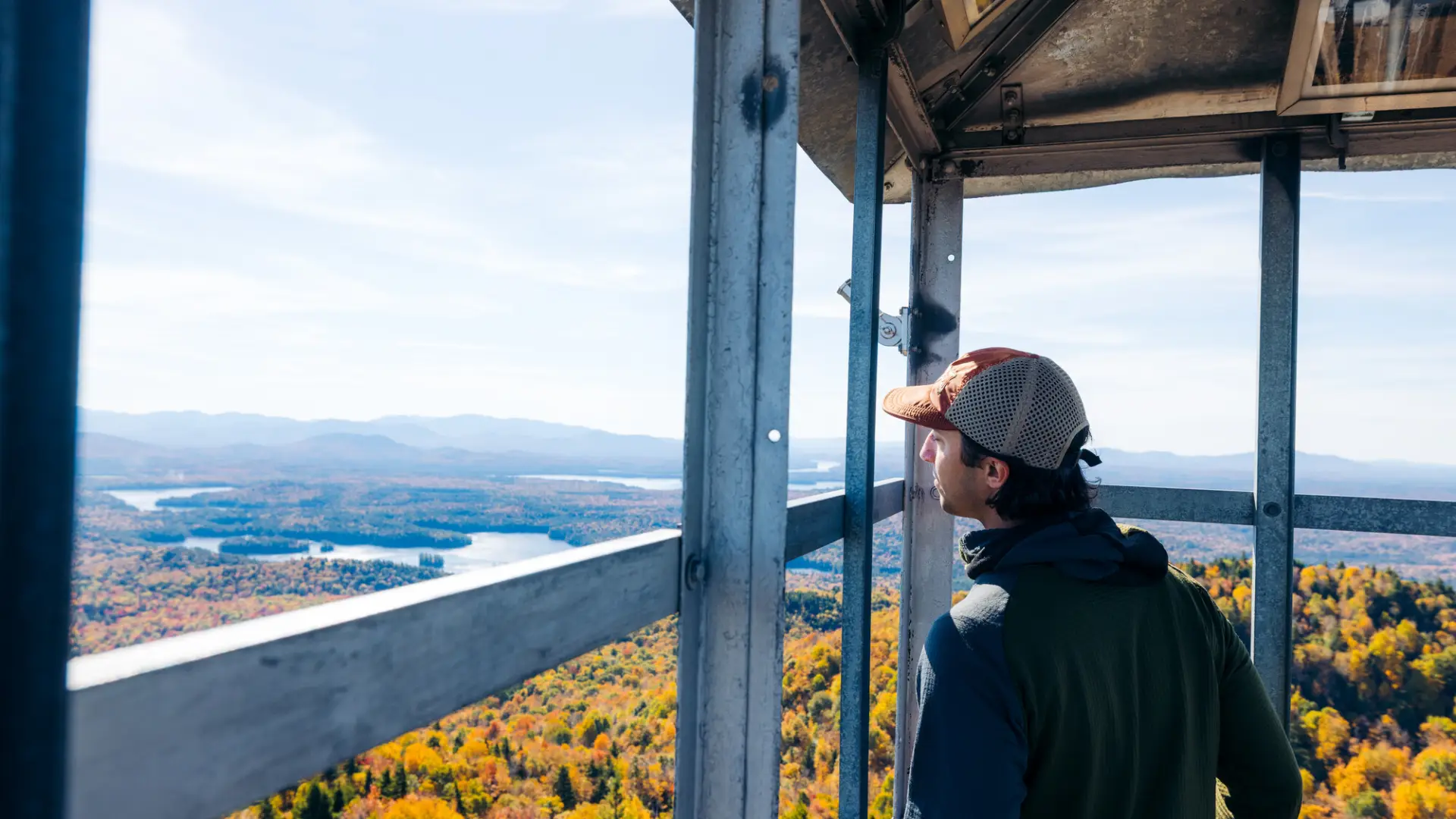 A hiker in a fire tower