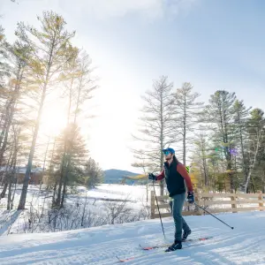 Cross-country skiing on the Adirondack Rail Trail.