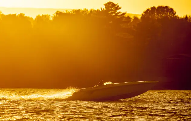 Boating at sunset.