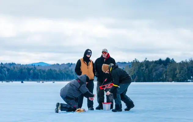 Ice fishing in Saranac Lake.