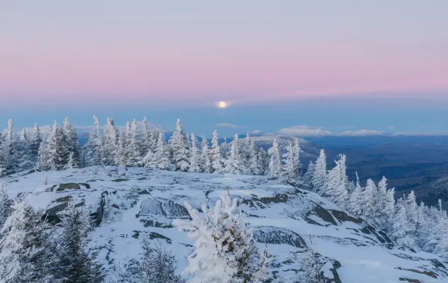 The summit of Ampersand Mountain in the winter.