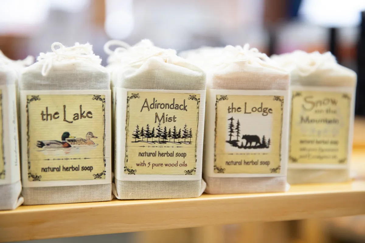 A row of soaps for sale from a local shop.