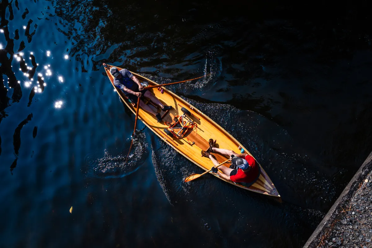 Two paddlers in a canoe.