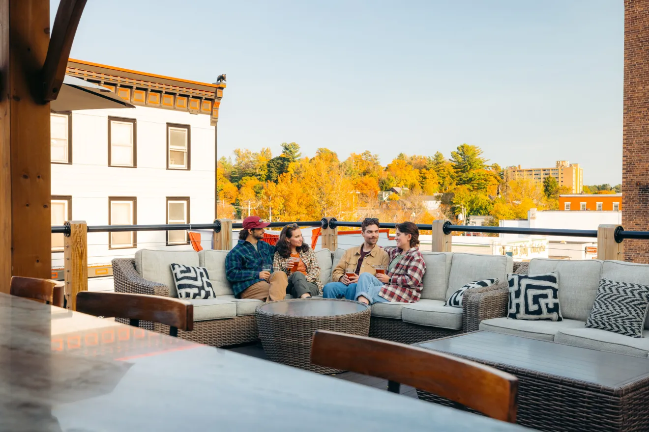 Sitting on a patio in fall.