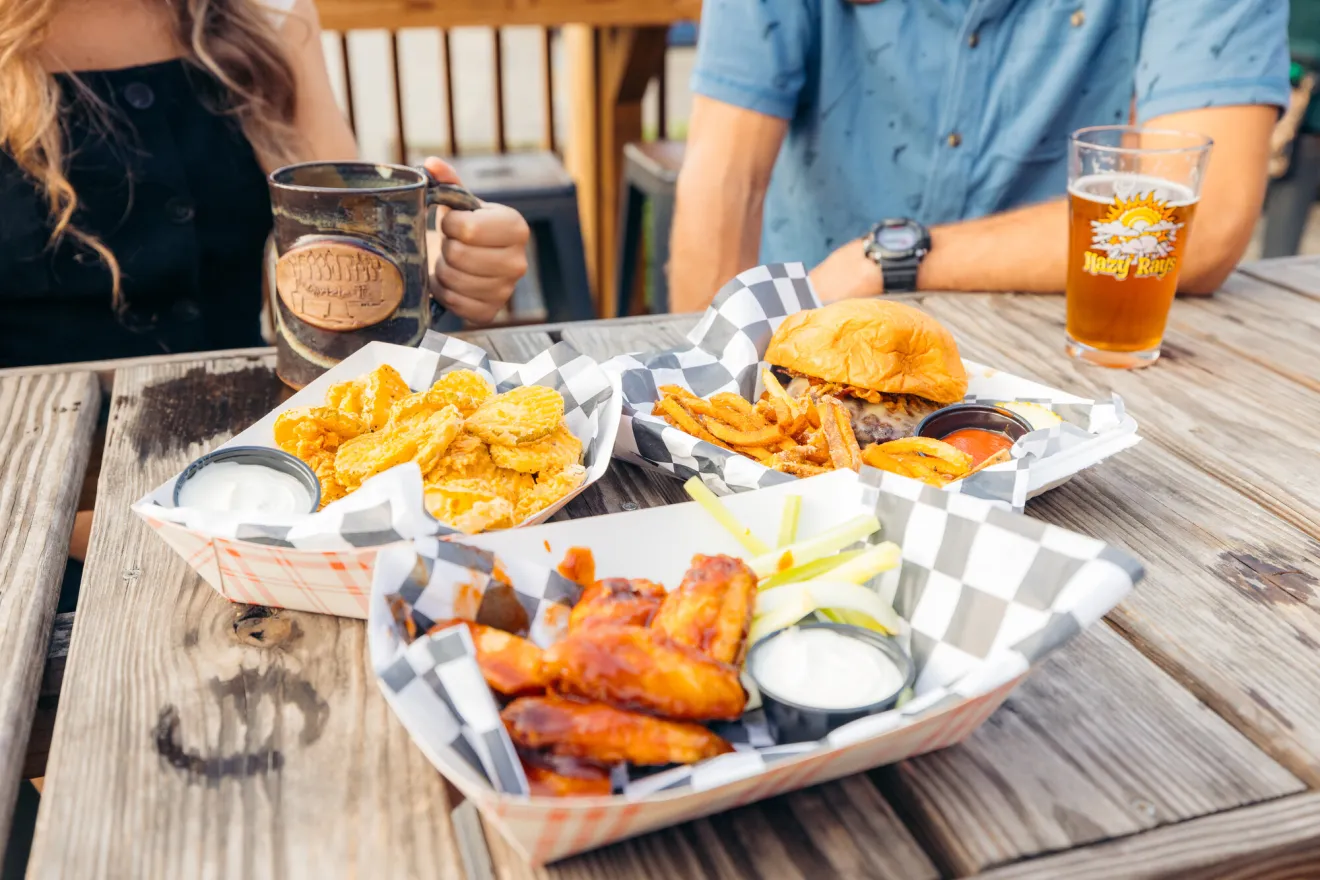 Dining on a patio.