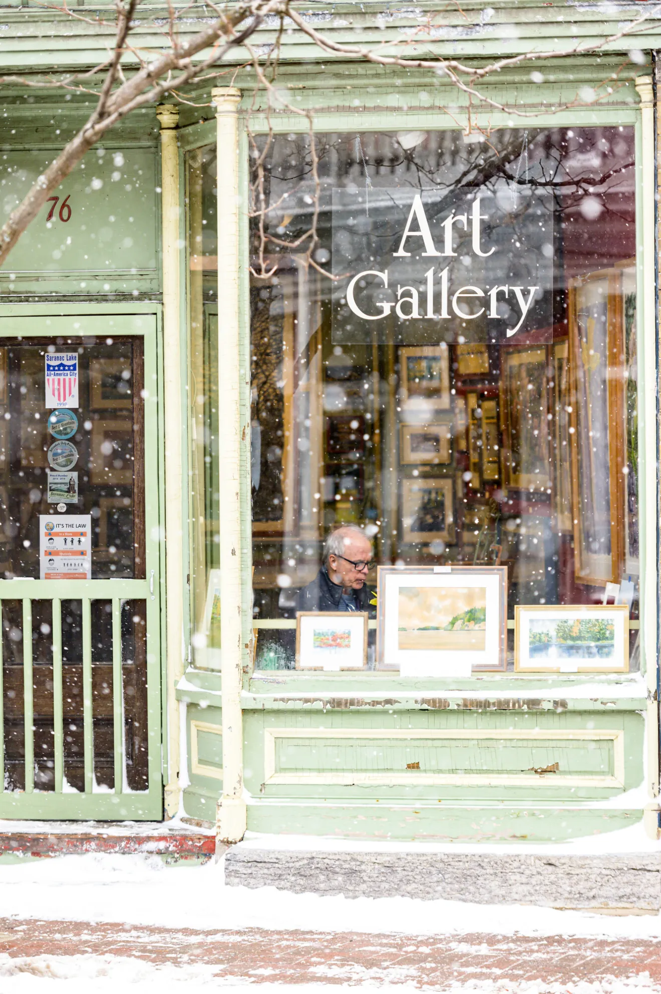 An art gallery in the winter.