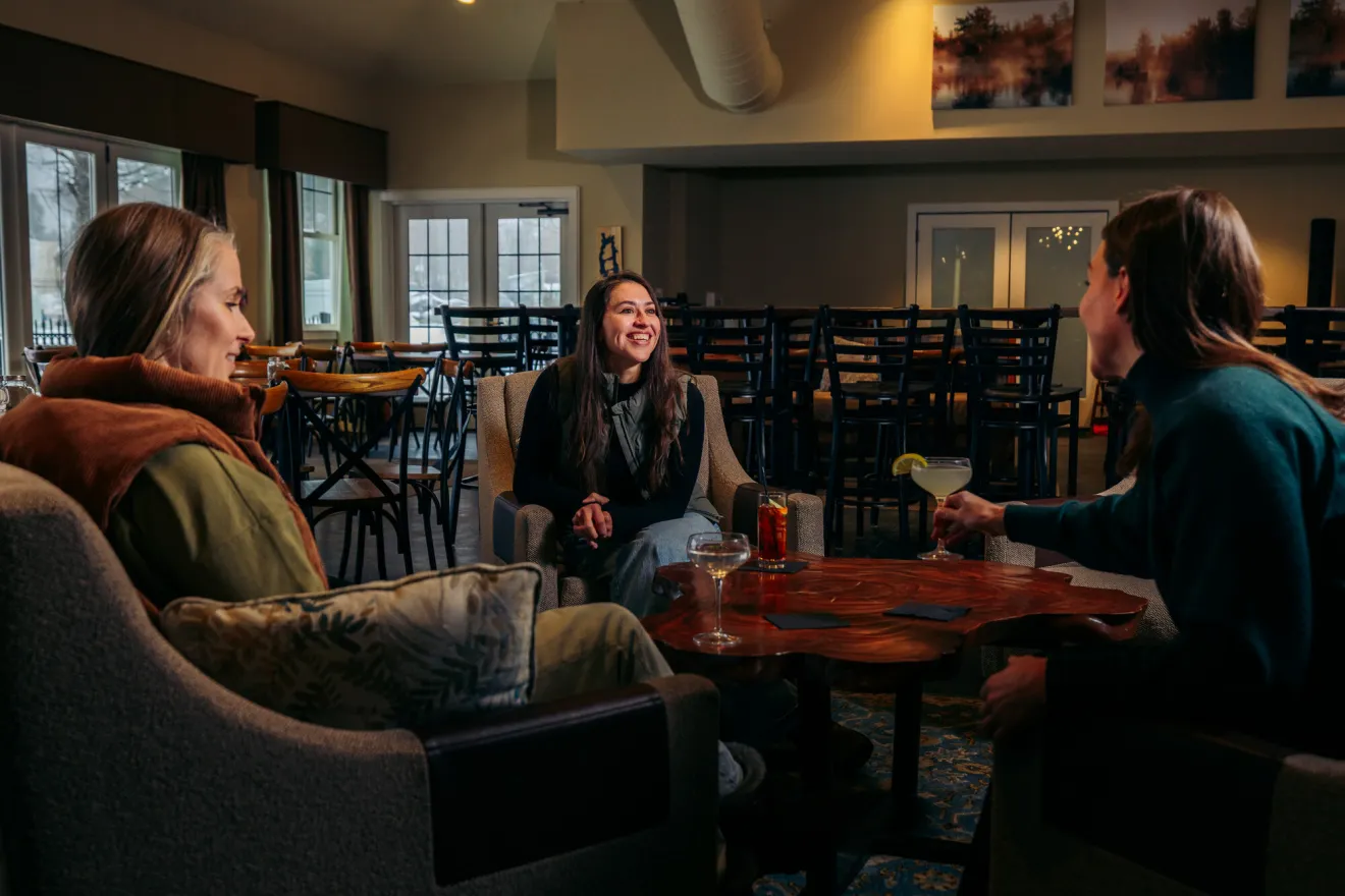 A group of friends grabbing drinks in Saranac Lake.