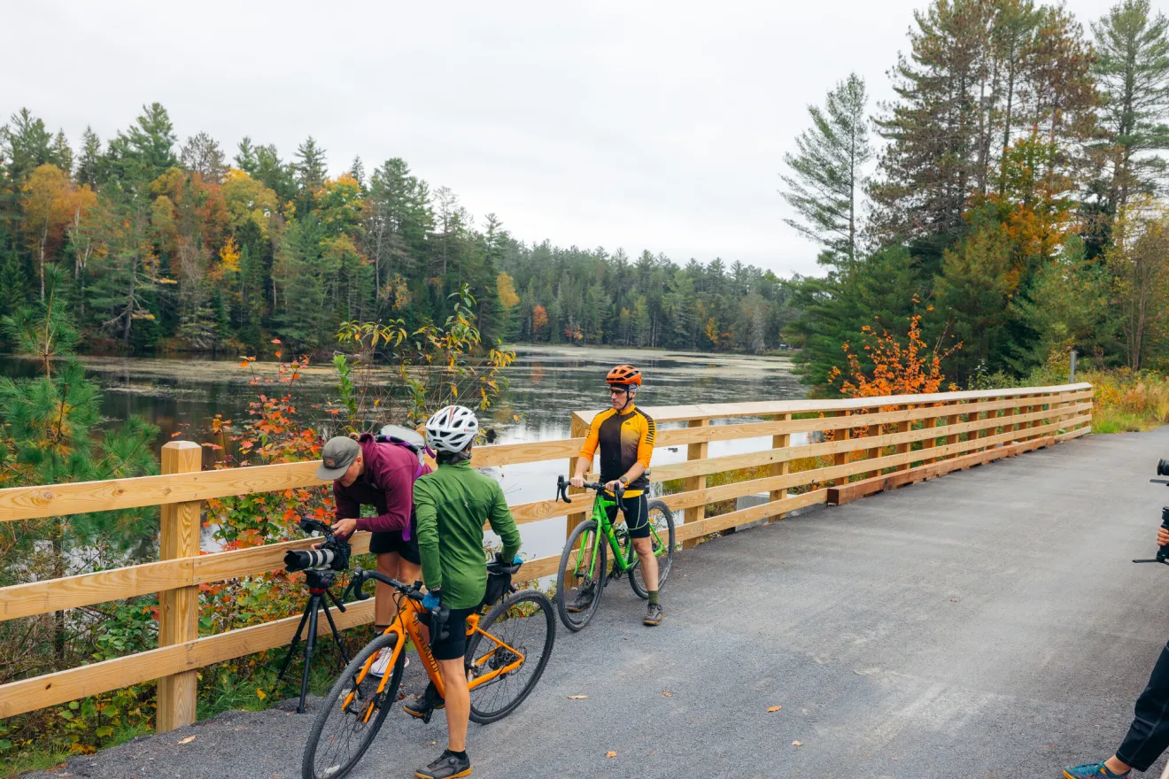 A group of bikers on the Rail Trail.