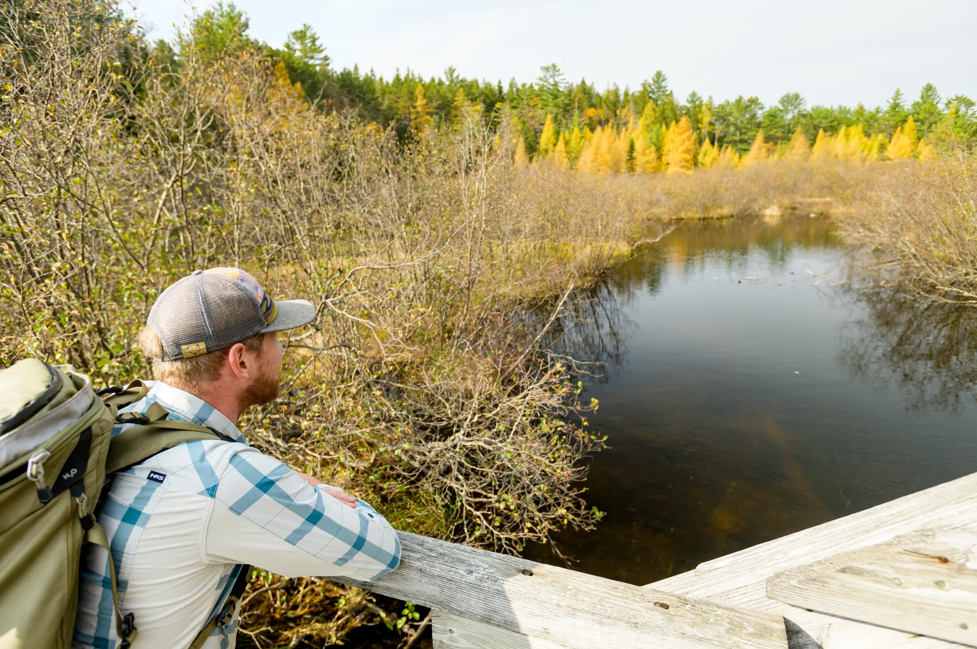 Hiker looking at waterway
