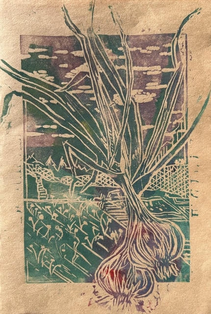 Artistic garlic woodcut print