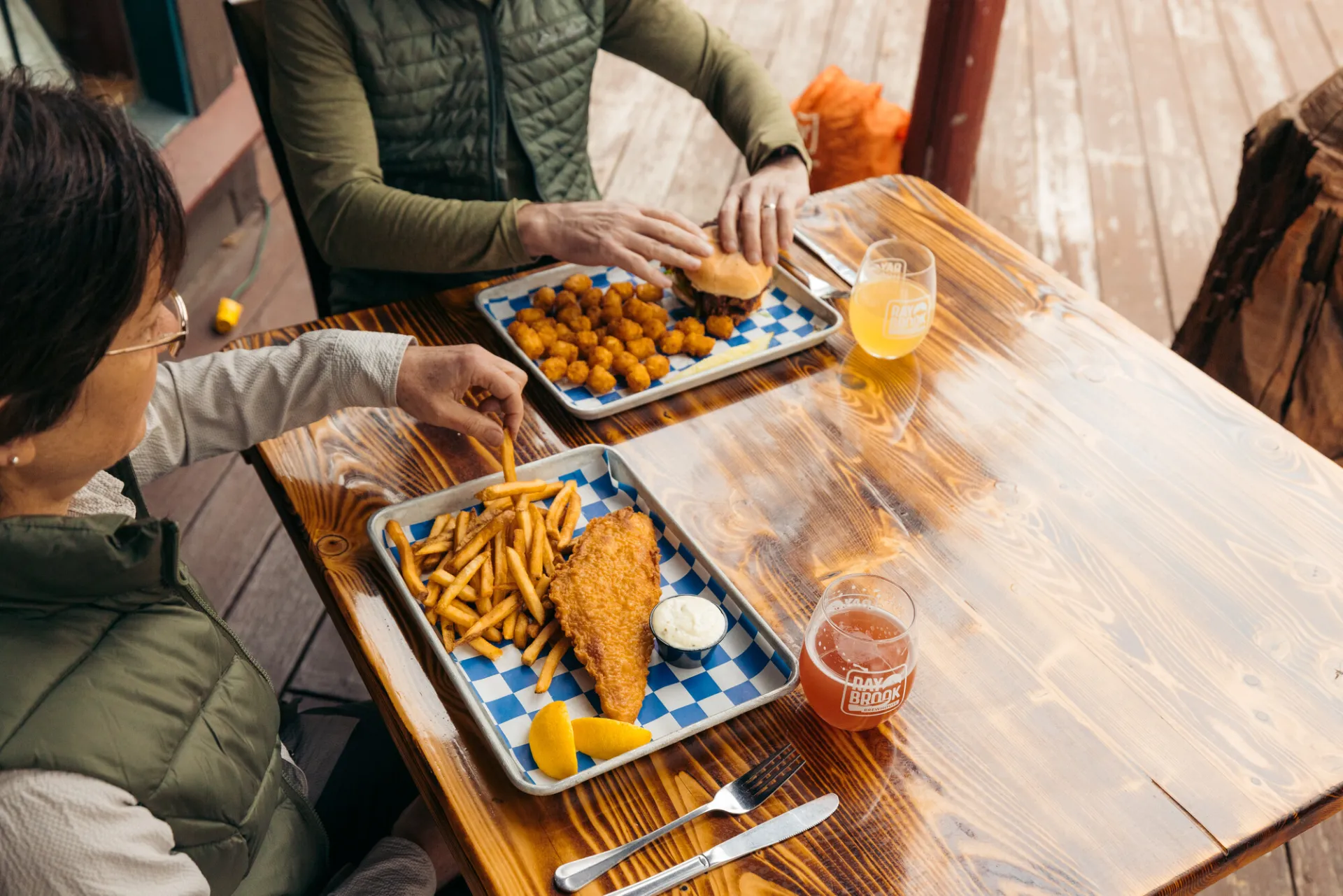 Dining at a brewery in Saranac Lake.