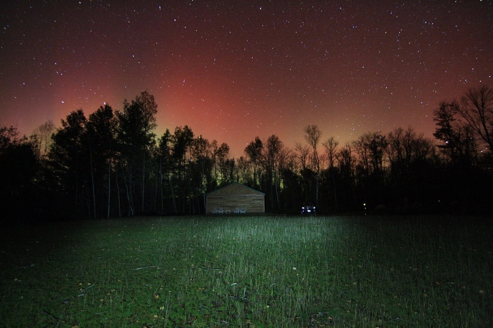A building under the night sky