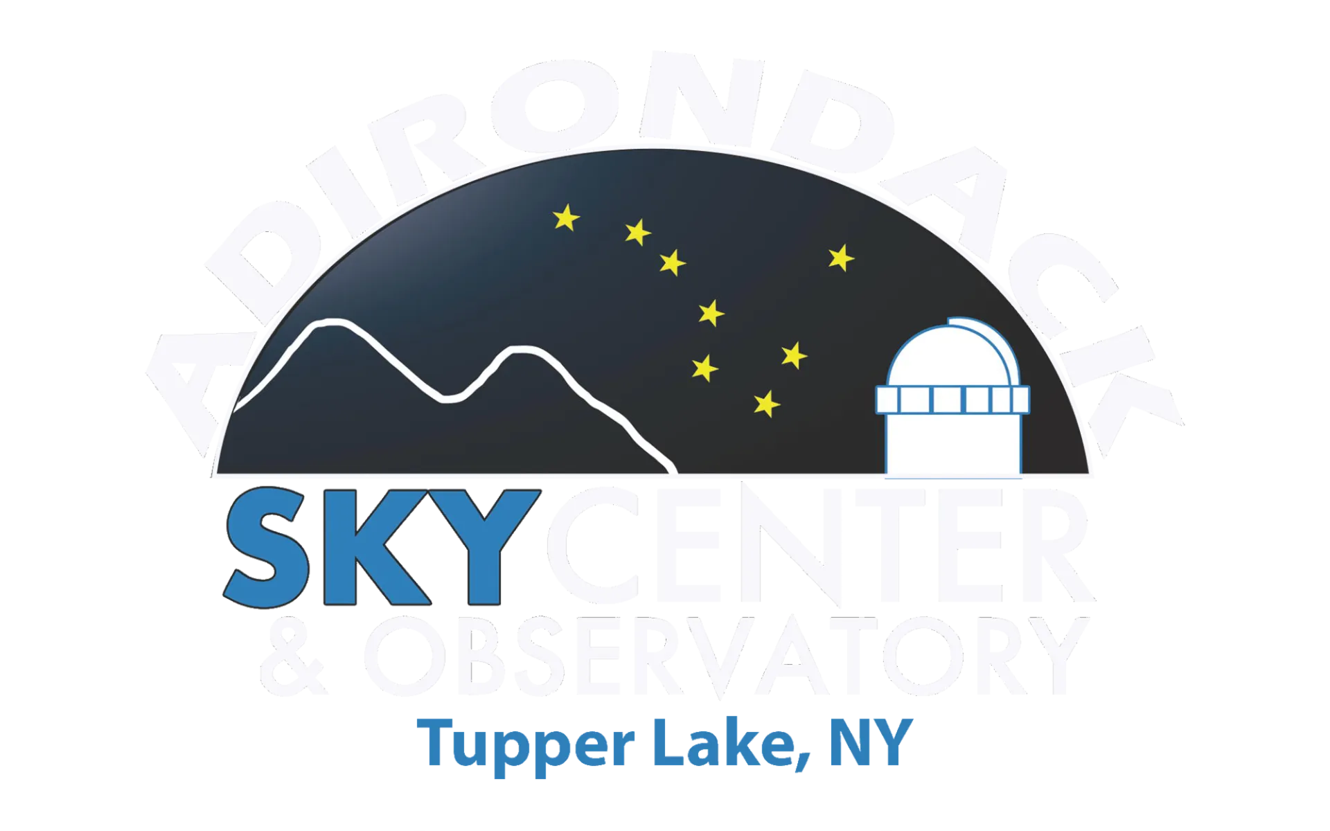 outline of mountain and stars with observatory - logo for sky center 