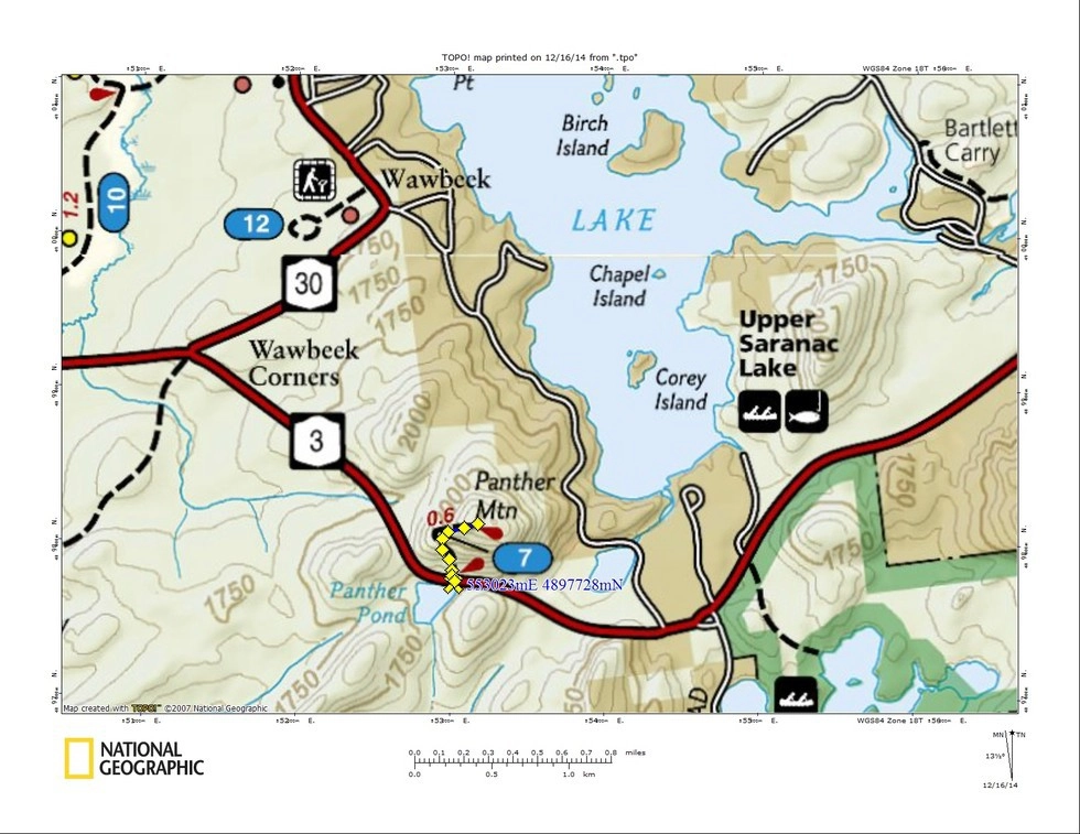 A map showing a hiking trail