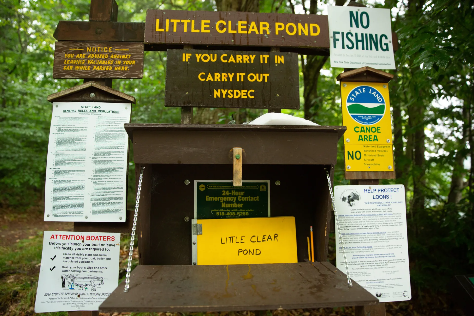 The sign-in register for Little Clear Pond