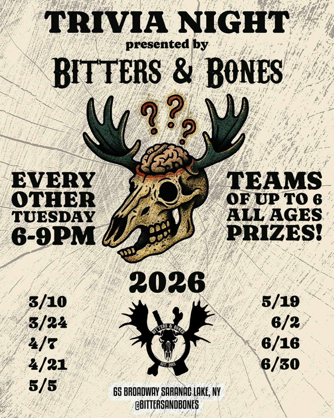 flyer with an illustrated moose skull cut to reveal a brain and all info from the info box below.