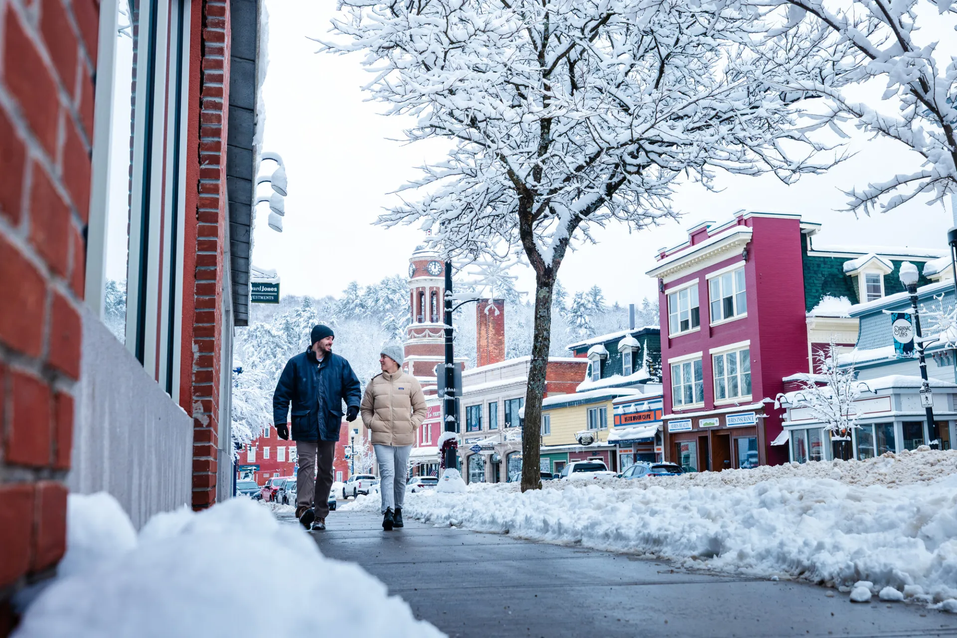 Walking in downtown Saranac Lake in the winter.