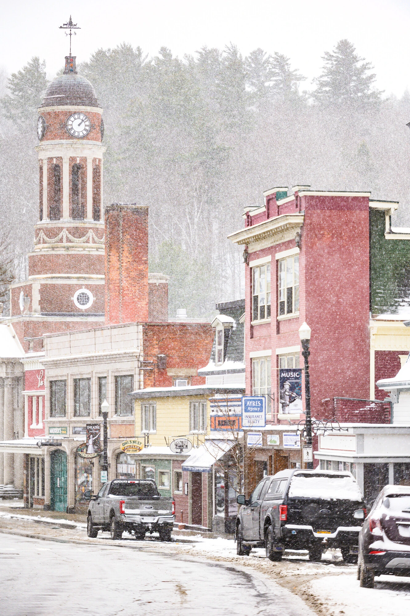 snowy downtown SL with clocktower 