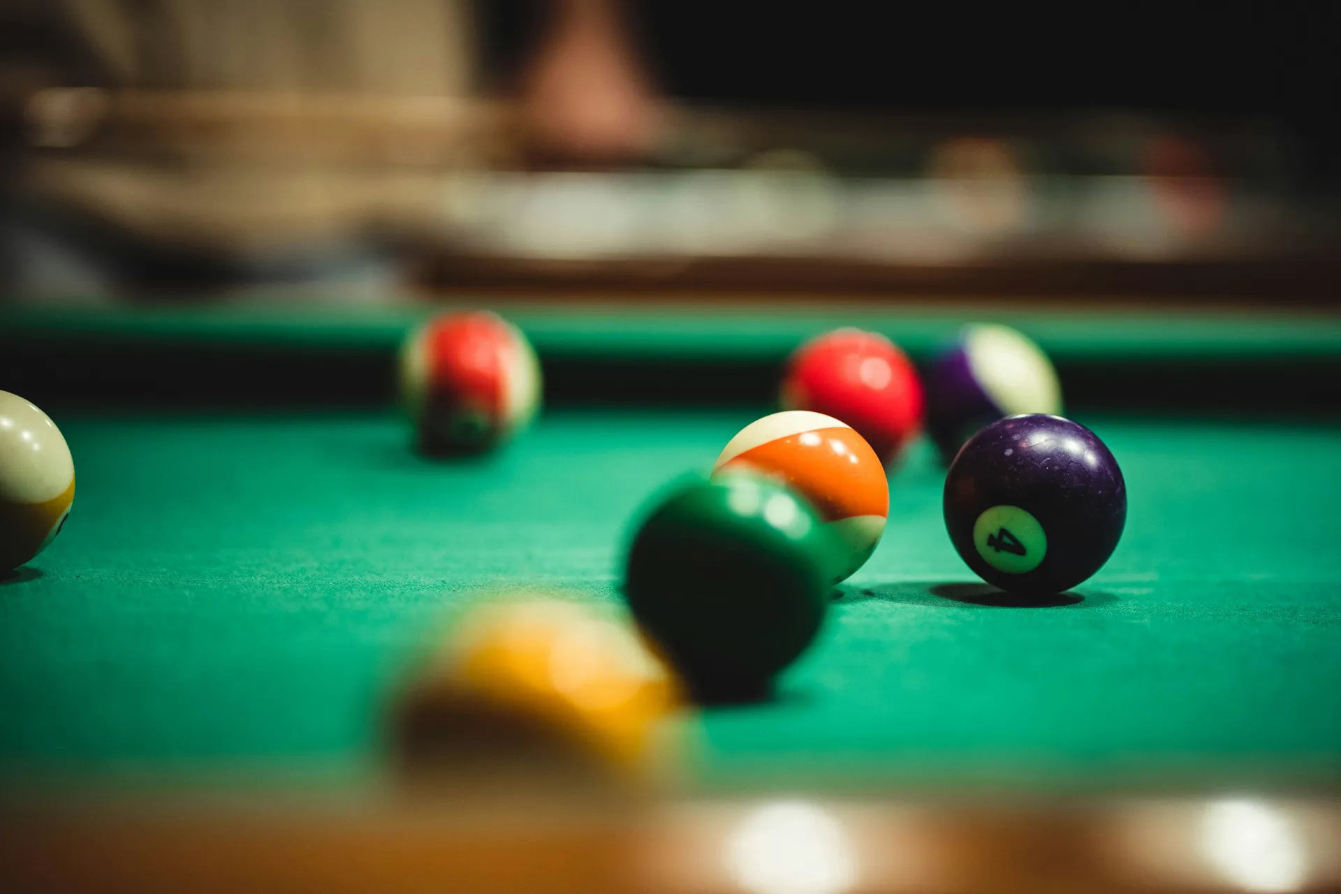 Closeup shot of a pool table.