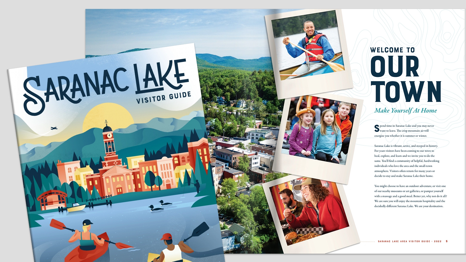 A view of a travel visitor guide cover, along with images from the inside pages.