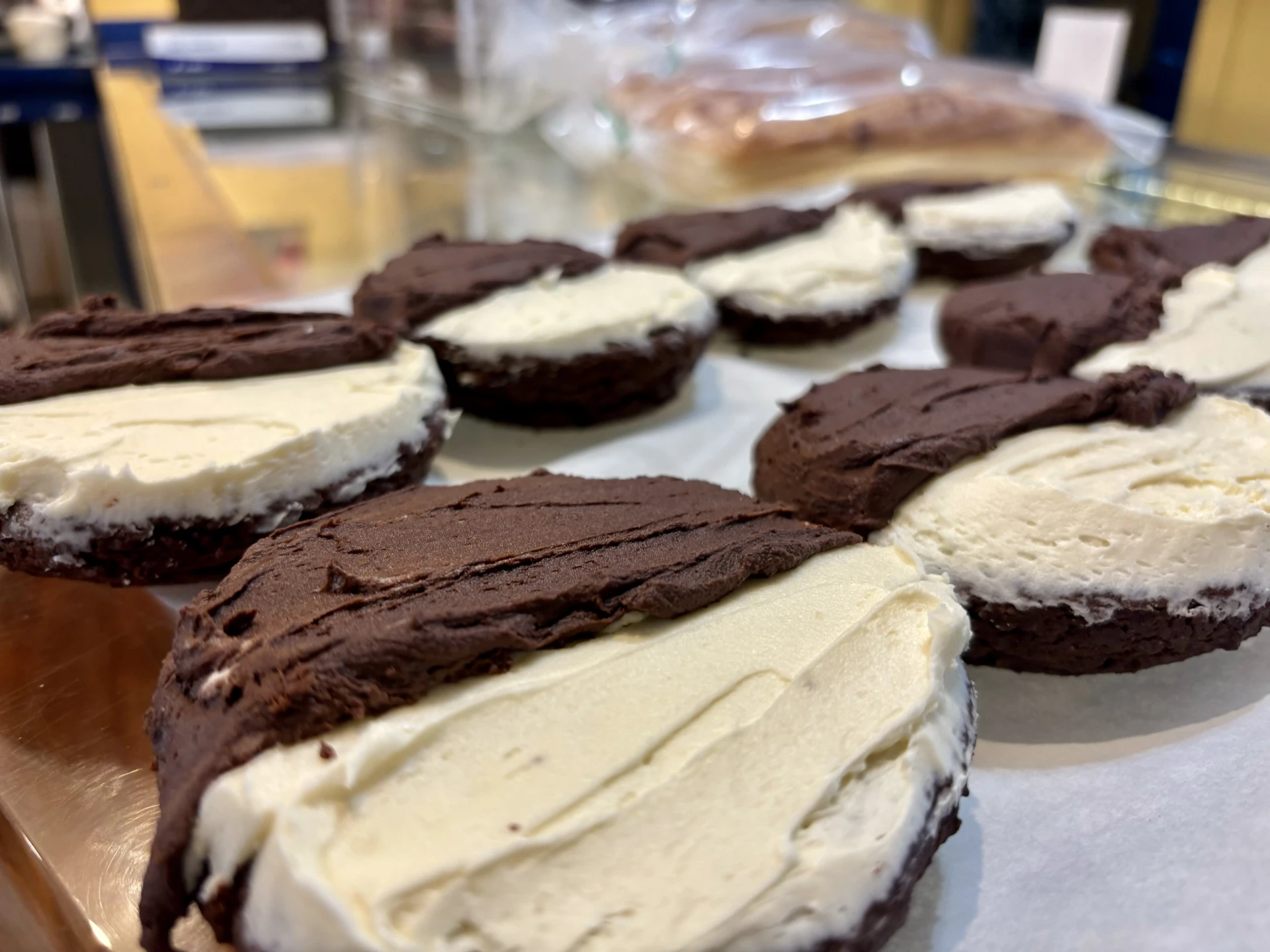 Chocolate and Vanilla frosted cookie