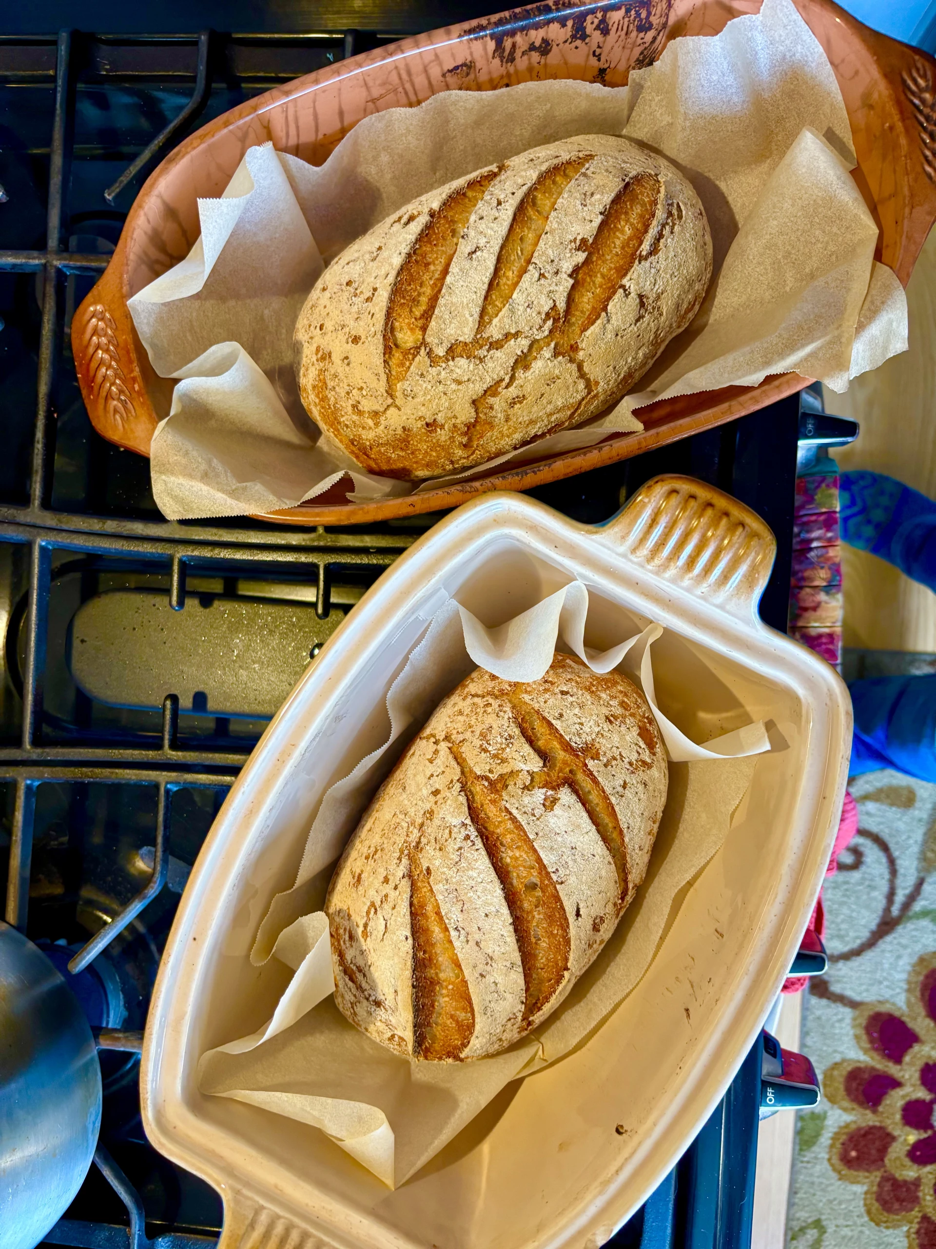 Fresh baked loaves of bread