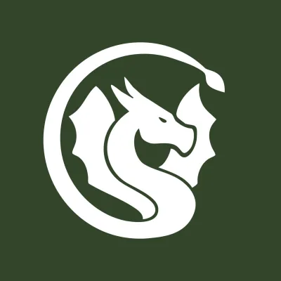 A minimalist illustration of a dragon silhouette with a paintbrush for the tip of the tail.
