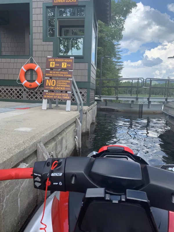 Jet Skier pulled up to a dock