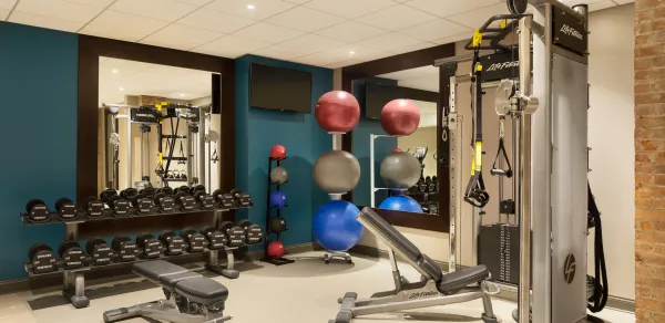 Photograph of gym equipment in Hotel Saranac's gym