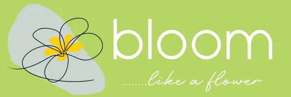 A green background with white lettering of BLOOM